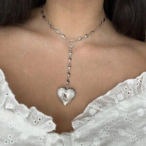 Silver Heart Locket Necklace Coquette Romantic Y2K Jewelry